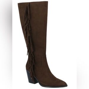 BRAND NEW Time And Tru Women's Faux Suede Tall Fringe Boots Dark Brown Size 10